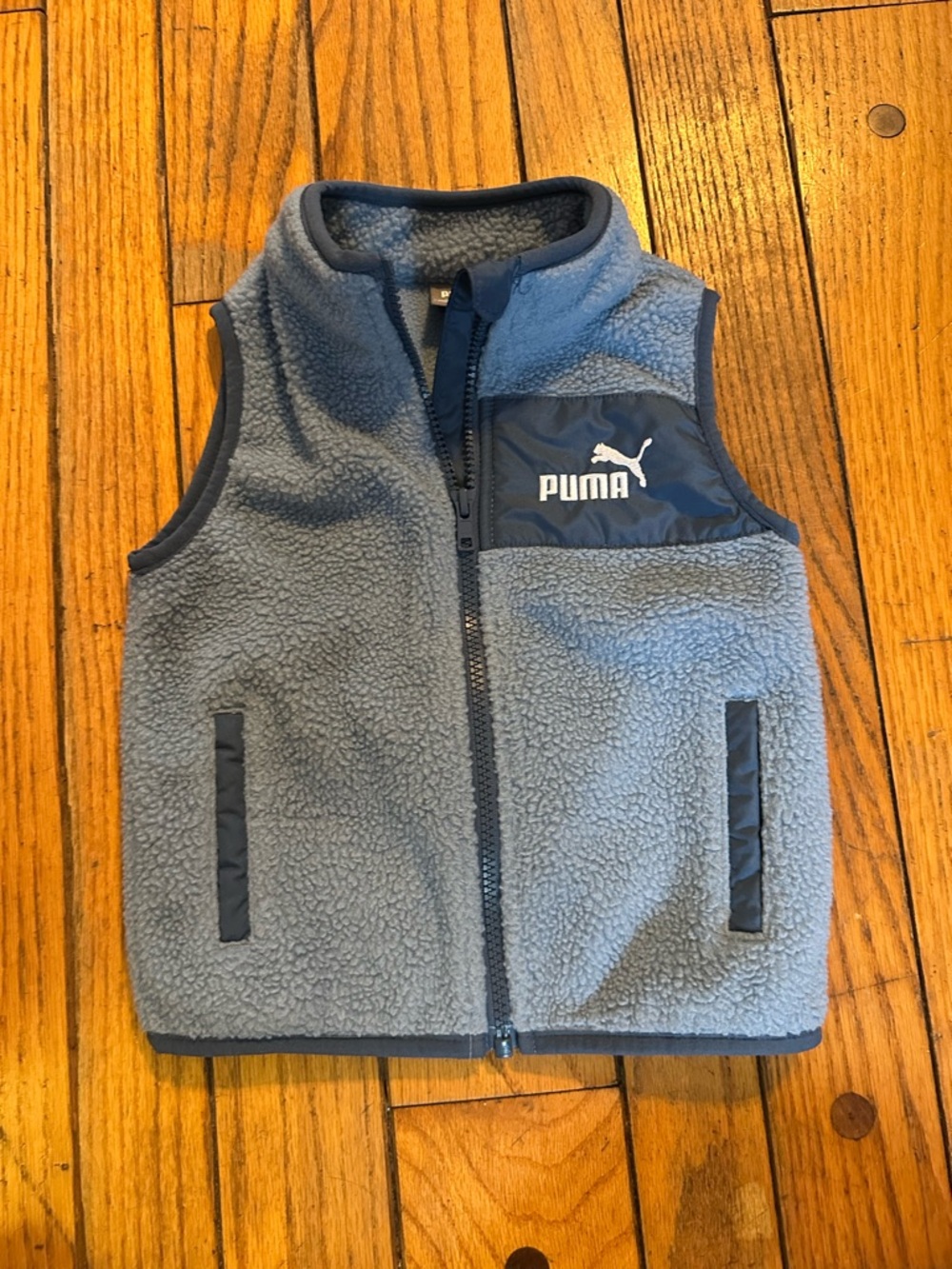 Puma Light Blue Sherpa Kids' Vest with Navy Trim
